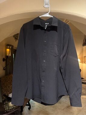FLX Men's Classic Black Long-Sleeve Dress Shirt